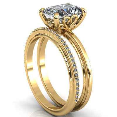 Murmur Radiant Moissanite Swan + Flower Engagement Ring-Custom-Made Jewelry-Fire & Brilliance ®