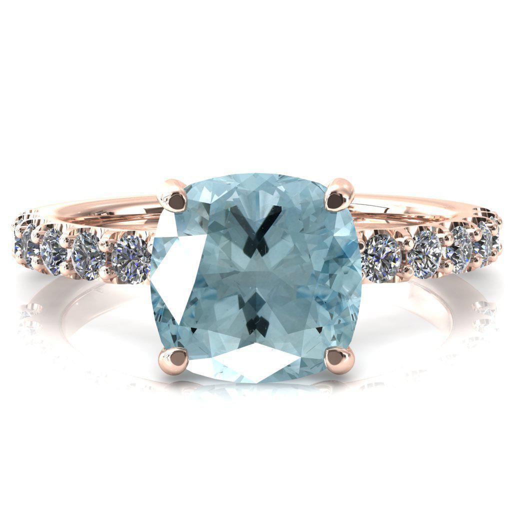 Mylene Cushion Aqua Blue Spinel 4 Prong Sculptural Half Eternity Diamond Engagement Ring-FIRE & BRILLIANCE
