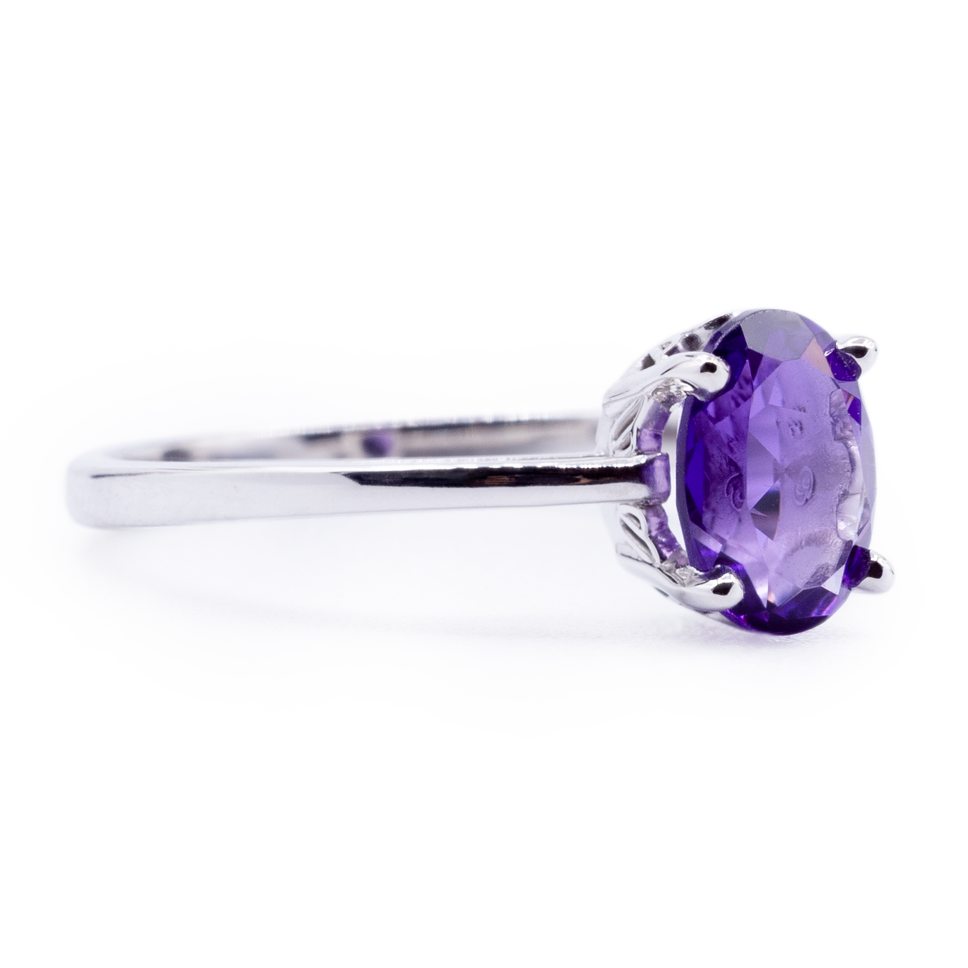 Oval Amethyst Solitaire with Vintage Scroll Detailing Ring