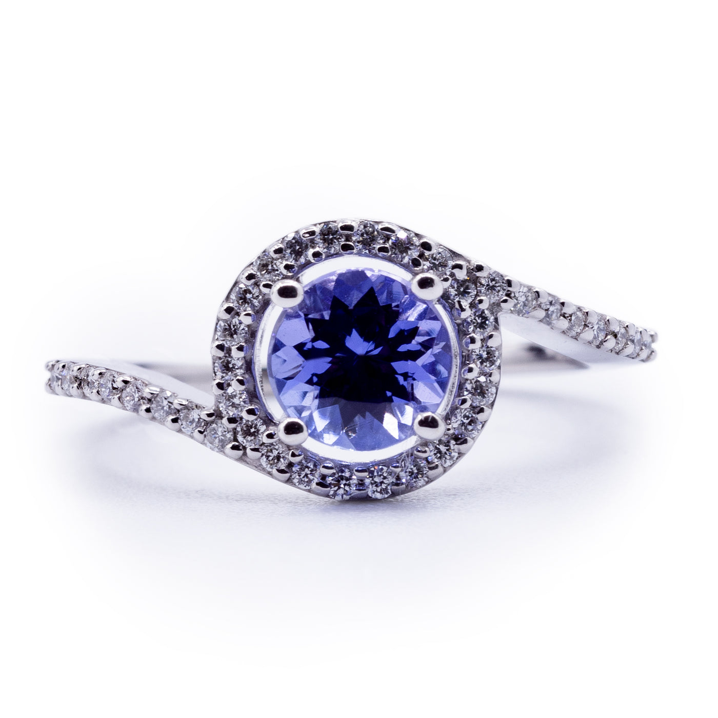 Round Natural Tanzanite with Diamond Accented Bypass Halo Ring