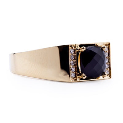 Cushion Natural Black Onyx with Vertical Diamond Accented Sides Ring