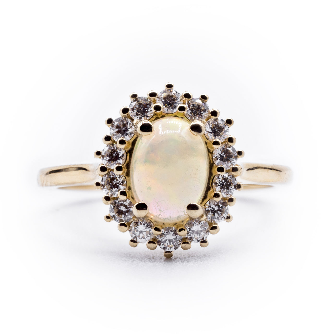 Oval Natural Opal Setting with Diamond Accented Halo and Cathedral Shank Ring