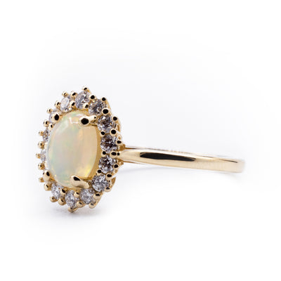 Oval Natural Opal Setting with Diamond Accented Halo and Cathedral Shank Ring