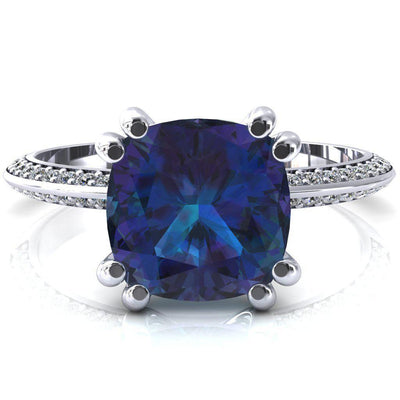 Nancy Cushion Alexandrite 4 Double Prong 1/2 Eternity Diamond Knife Shank Accent Engagement Ring-FIRE & BRILLIANCE