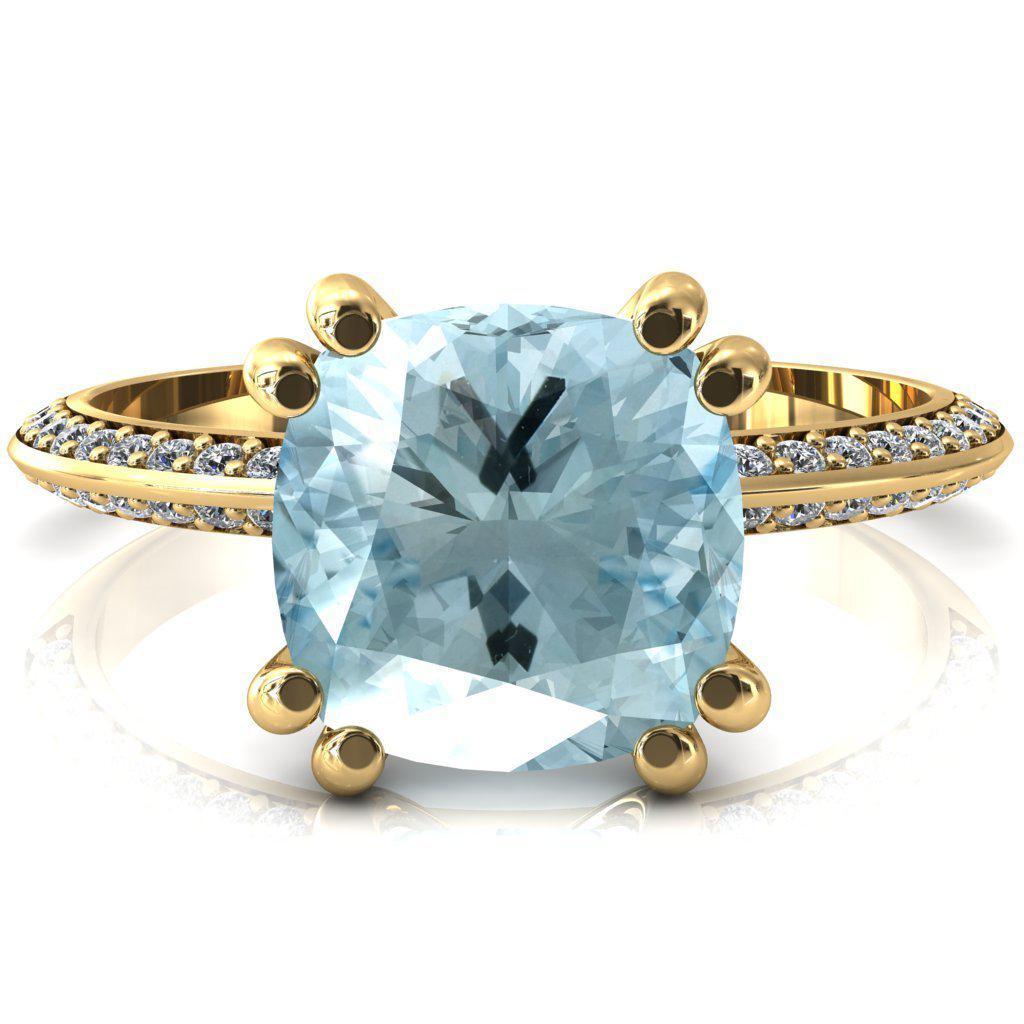 Nancy Cushion Aqua Blue Spinel 4 Double Prong 1/2 Eternity Diamond Knife Shank Accent Engagement Ring-FIRE & BRILLIANCE