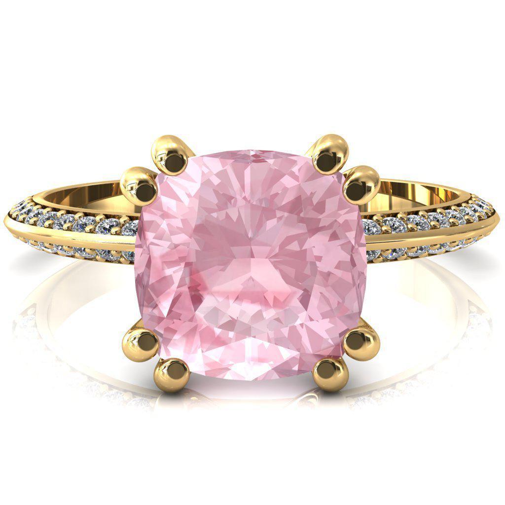 Nancy Cushion Pink Sapphire 4 Double Prong 1/2 Eternity Diamond Knife Shank Accent Engagement Ring-FIRE & BRILLIANCE