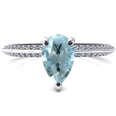 Nancy Pear Aqua Blue Spinel 3 Prong 1/2 Eternity Diamond Knife Shank Accent Engagement Ring-FIRE & BRILLIANCE