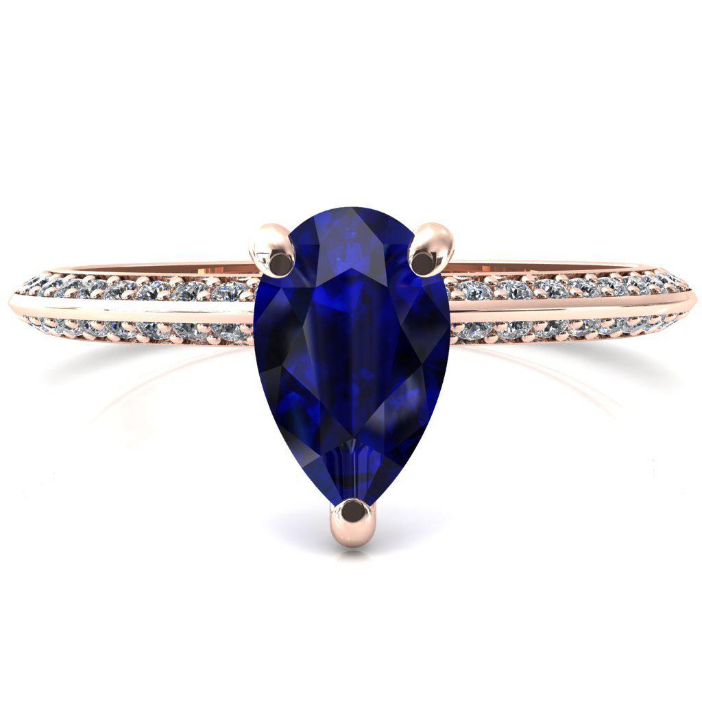 Nancy Pear Blue Sapphire 3 Prong 1/2 Eternity Diamond Knife Shank Accent Engagement Ring-FIRE & BRILLIANCE
