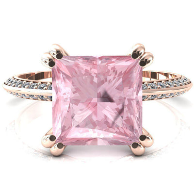 Nancy Princess Pink Sapphire 4 Double Prong 1/2 Eternity Diamond Knife Shank Accent Engagement Ring-FIRE & BRILLIANCE