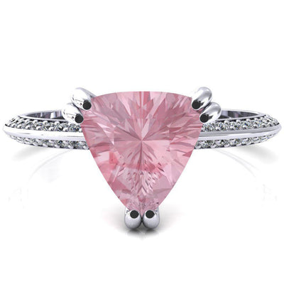 Nancy Trillion Pink Sapphire 3 Double Prong 1/2 Eternity Diamond Knife Shank Accent Engagement Ring-FIRE & BRILLIANCE