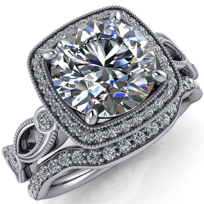 Natalia Round Moissanite Halo Antique Filigree Exquisite Basket Design Ring-Custom-Made Jewelry-Fire & Brilliance ®