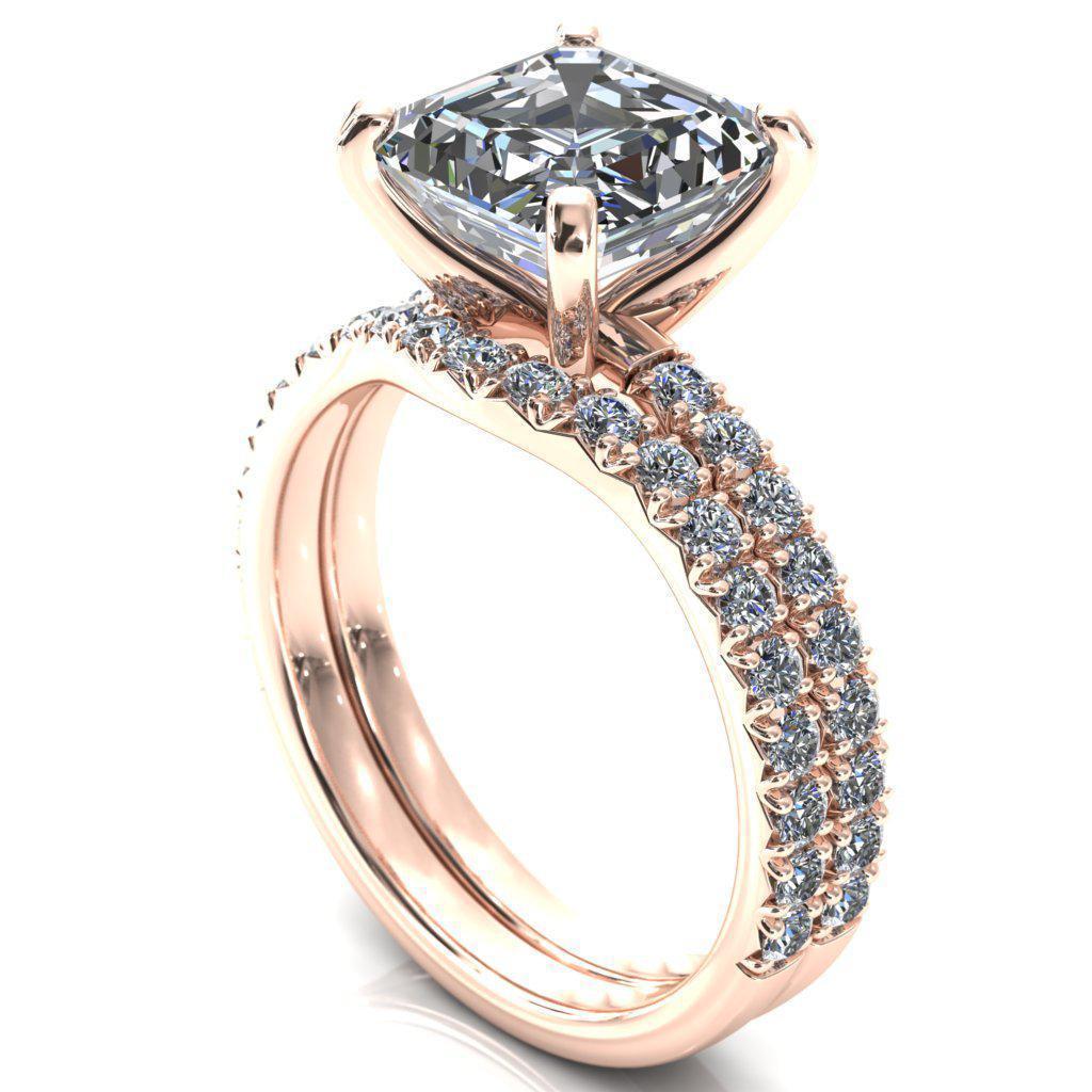 Nefili Asscher Moissanite 4 Prong 3/4 Eternity Diamond French Pave Engagement Ring-Cassia | Sidestone-Fire & Brilliance ®