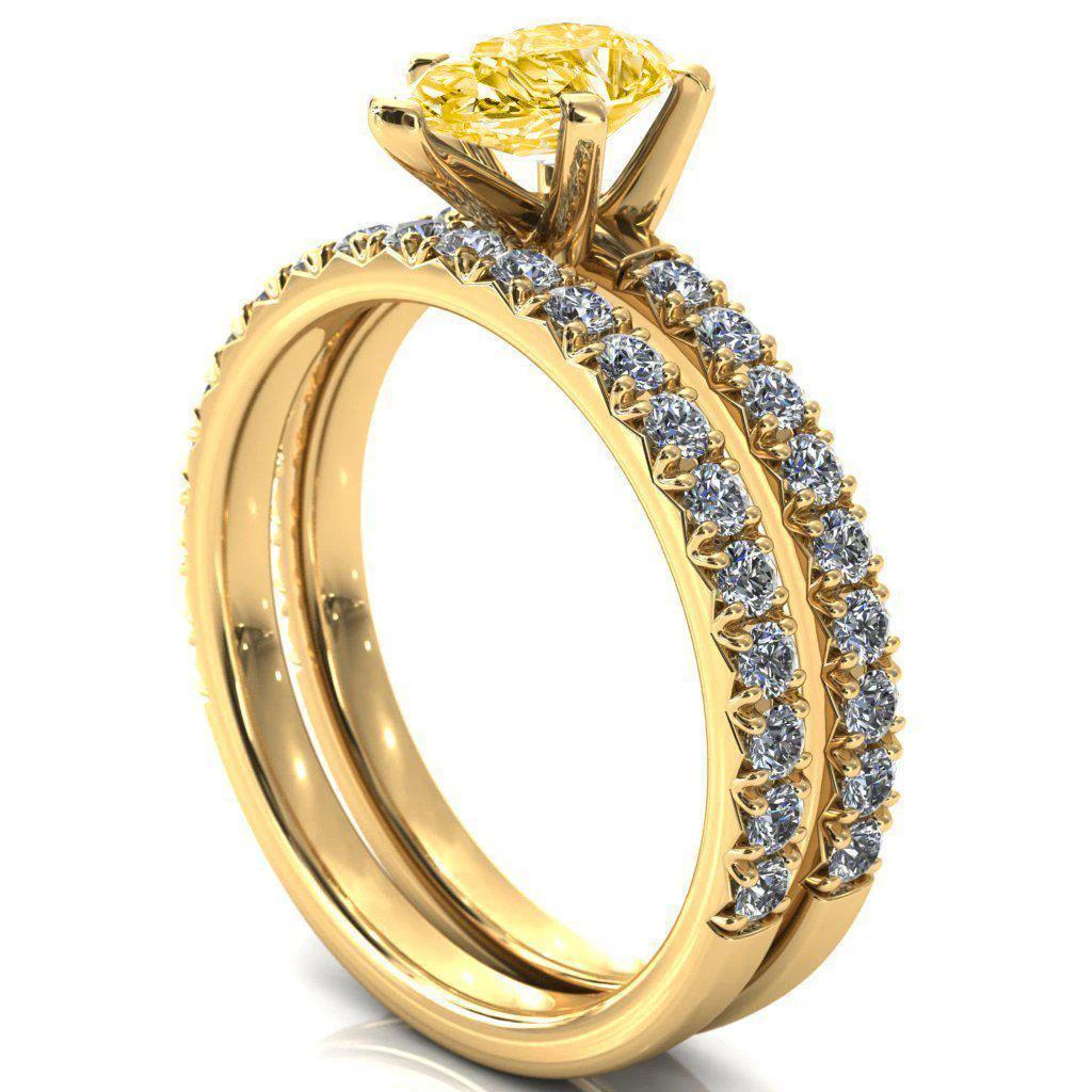 Nefili Pear Canary Yellow 5 Prong 5/8 Eternity Diamond French Pave Engagement Ring-FIRE & BRILLIANCE