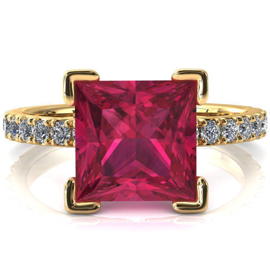 Nefili Princess Ruby 4 Prong 3/4 Eternity Diamond French Pave Engagement Ring-FIRE & BRILLIANCE