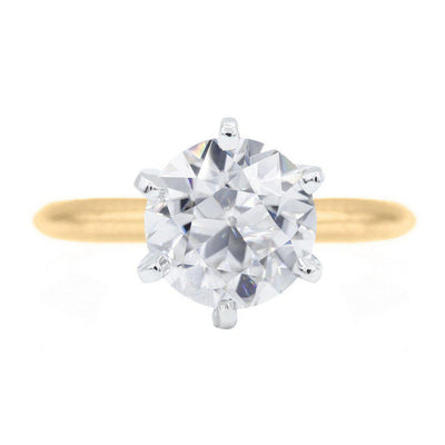 Old European Cut (OEC) Round Moissanite 14K or 18K Two-Tone Yellow Gold Band and White Gold 6 Prongs Solitaire Ring-Solitaire Ring-Fire & Brilliance ®
