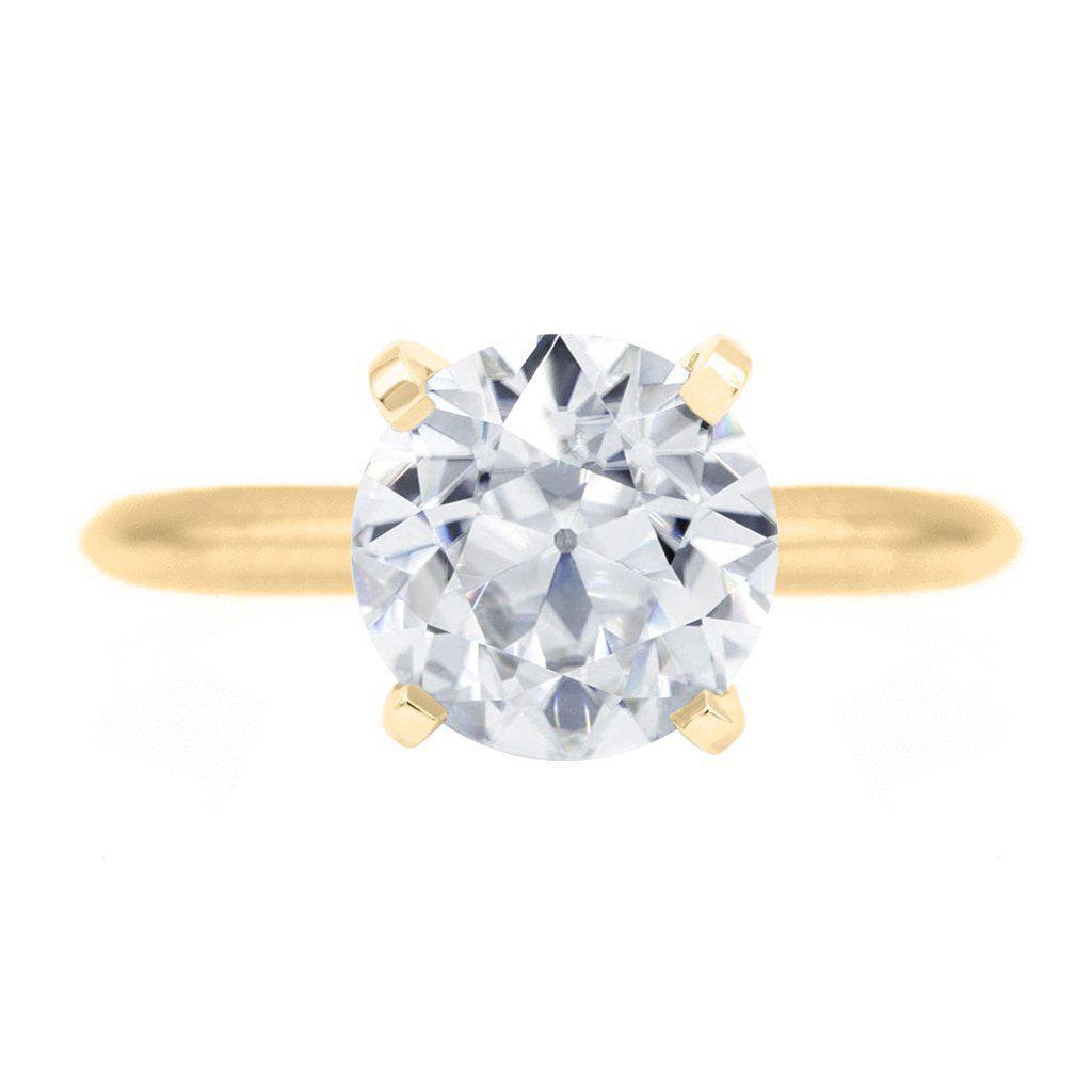 Old European Cut (OEC) Round Moissanite 14K or 18K Yellow Gold 4 Prongs Solitaire Ring-Solitaire Ring-Fire & Brilliance ®