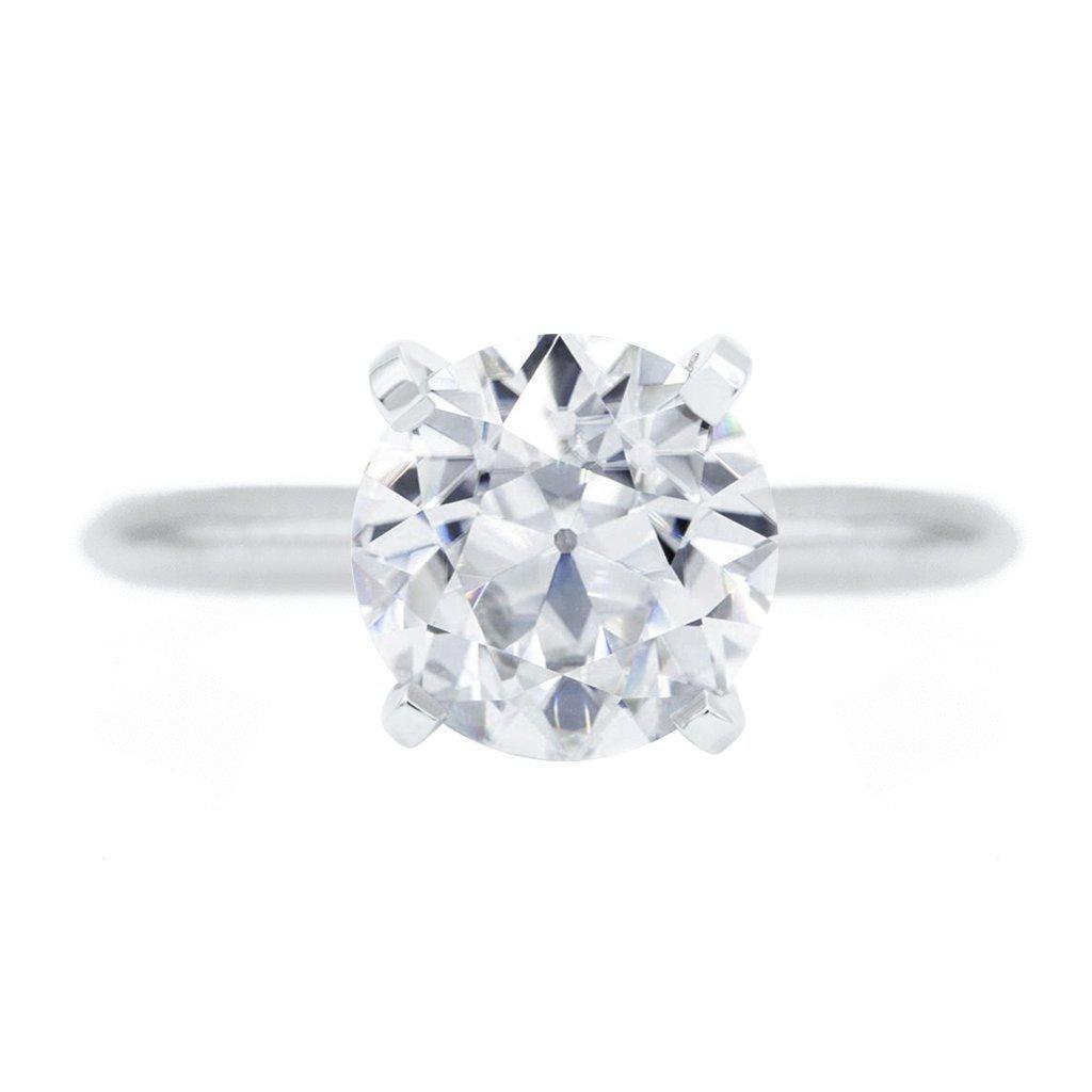 Old European Cut (OEC) Round Moissanite Platinum 4 Prongs Solitaire Ring-Solitaire Ring-Fire & Brilliance ®