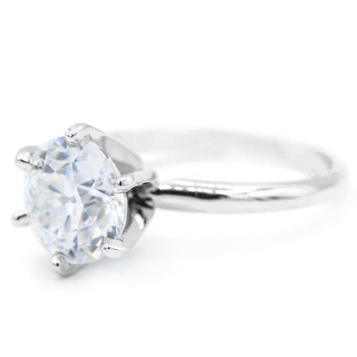 Old European Cut (OEC) Round Moissanite Platinum 6 Prongs Solitaire Ring-Solitaire Ring-Fire & Brilliance ®
