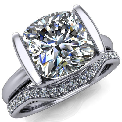 Orleans Cushion Moissanite Half Bezel Cathedral Ring-Custom-Made Jewelry-Fire & Brilliance ®