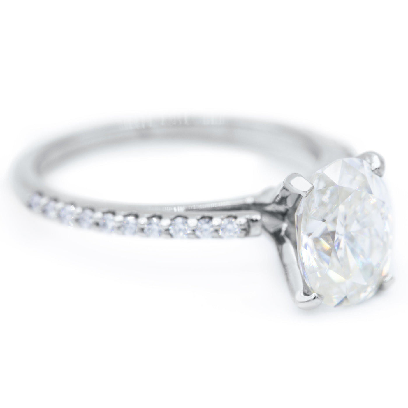 Oval Crushed Ice Moissanite 4 Prongs Diamond Accent Ice Cathedral Solitaire Ring-Solitaire Ring-Fire & Brilliance ®