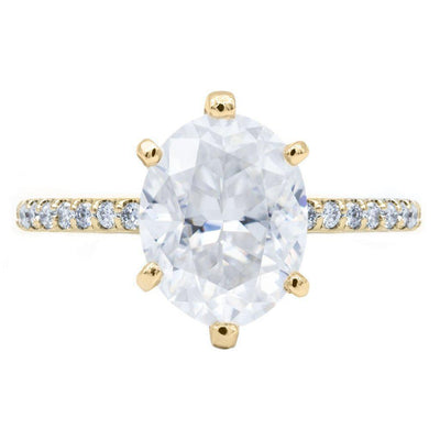 Oval Crushed Ice Moissanite 6 Prongs Diamond Accent Ice Solitaire Ring-Solitaire Ring-Fire & Brilliance ®