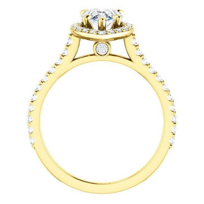 Pear Moissanite Diamond Accent Ice Halo Bezel Ring-Custom-Made Jewelry-Fire & Brilliance ®