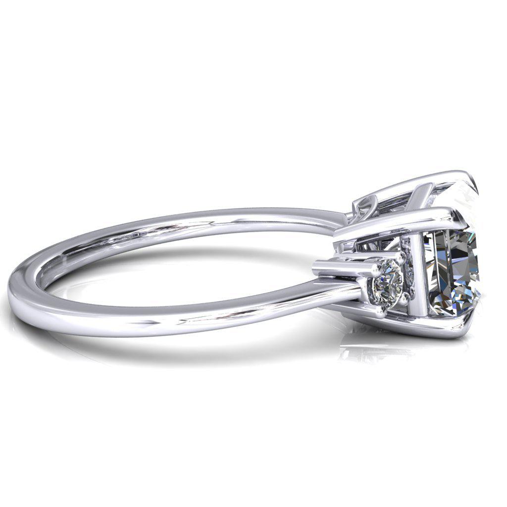 Poppy Radiant Moissanite East-West 4 Claw Prong 2 Rail Basket Round Sidestones Inverted Cathedral Engagement Ring-FIRE & BRILLIANCE