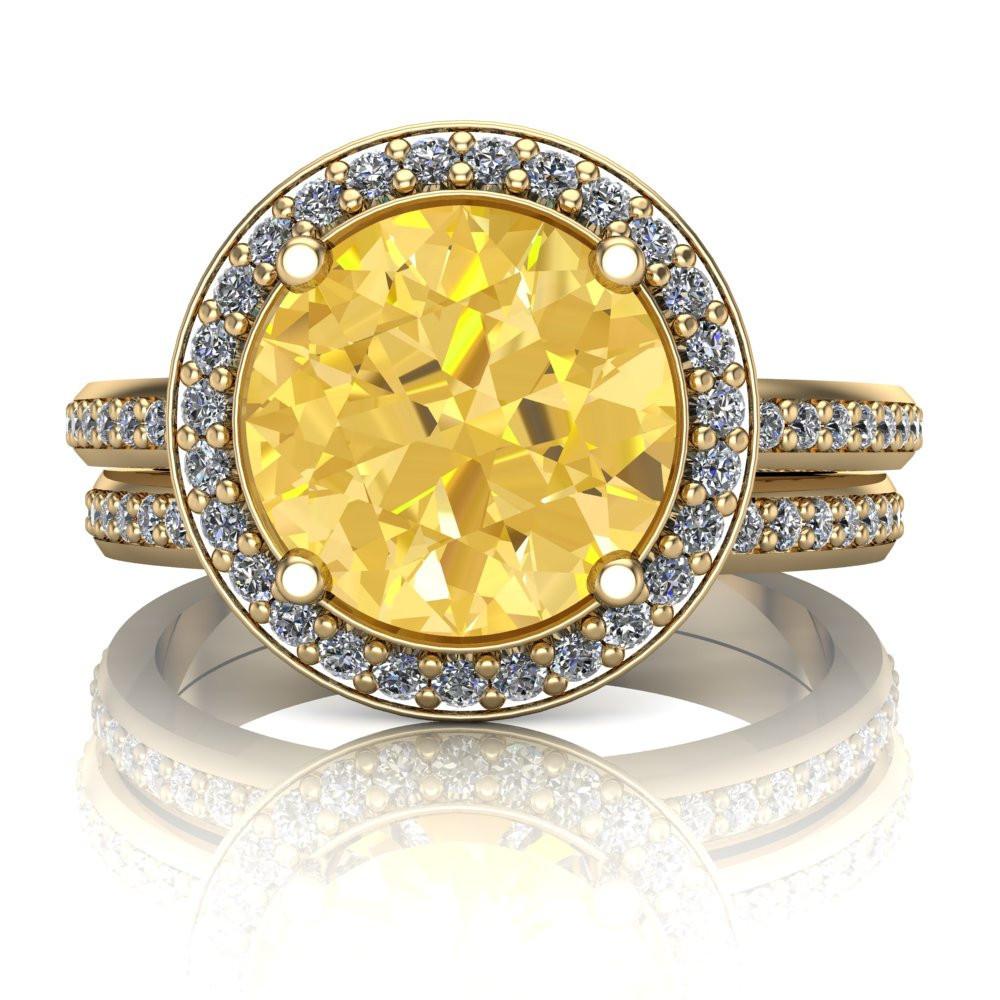 Portia 8mm Natural Citrine Diamond Collar and Shoulders Design 14k Yellow Gold Ring with Option of Matching Wedding Band-Custom-Made Jewelry-Fire & Brilliance ®
