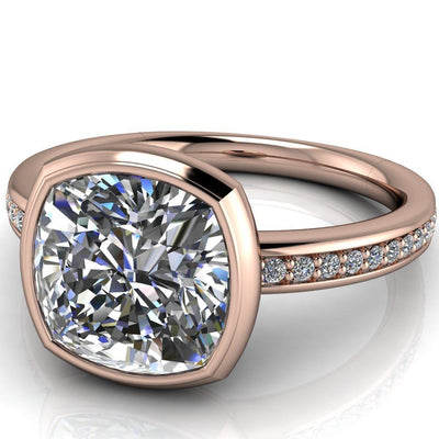 Primrose Cushion Moissanite Full Bezel Diamond Channel Ring-Custom-Made Jewelry-Fire & Brilliance ®