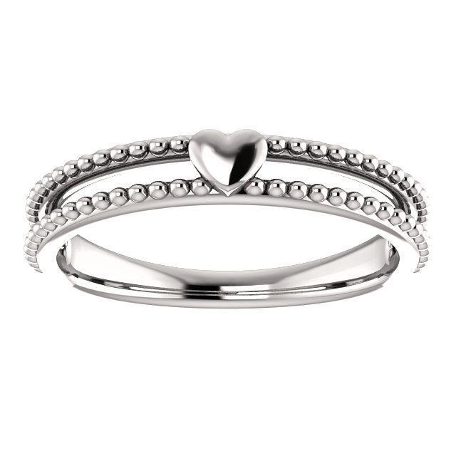 Primrose Heart with Double Rows Beaded Band-Wedding and Anniversary Bands-Fire & Brilliance ®
