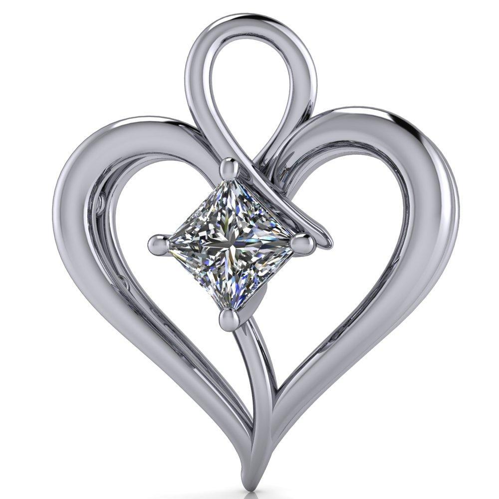Princess/Square Moissanite 4 Prong Solitaire Heart Pendant-Pendants-Fire & Brilliance ®