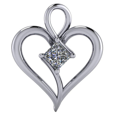 Princess/Square Moissanite 4 Prong Solitaire Heart Pendant-Pendants-Fire & Brilliance ®