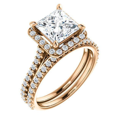 Princess/Square Moissanite Diamond Accent Ice Halo Bezel Ring-Custom-Made Jewelry-Fire & Brilliance ®