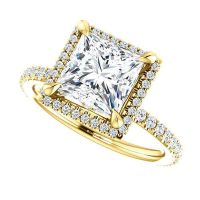 Princess/Square Moissanite Diamond Accent Ice Halo Collar Ring-Custom-Made Jewelry-Fire & Brilliance ®