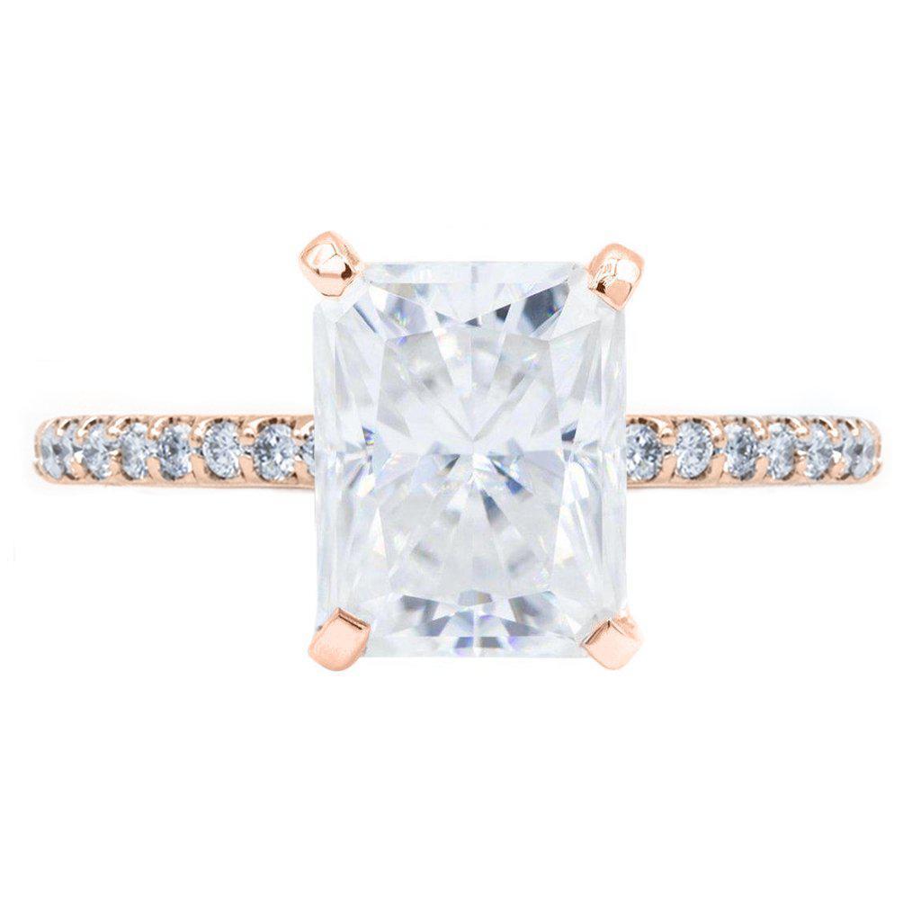 Radiant Crushed Ice Moissanite Prongs Diamond Accent Ice Cathedral  Solitaire Ring