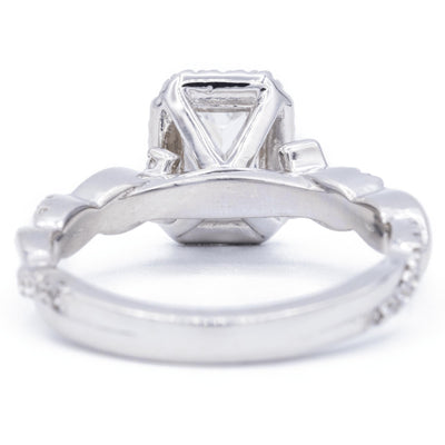 Radiant Moissanite 14K White Gold Halo with Flushed Twist Diamond Shank Ring-Fire & Brilliance ® Creative Designs-Fire & Brilliance ®