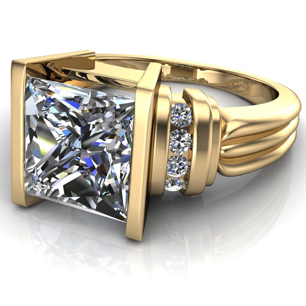 Rook Princess/Square Moissanite Half Bezel Diamond Shoulder Under Bezel Engagement Ring-Custom-Made Jewelry-Fire & Brilliance ®