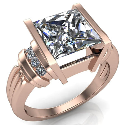 Rook Princess/Square Moissanite Half Bezel Diamond Shoulder Under Bezel Engagement Ring-Custom-Made Jewelry-Fire & Brilliance ®