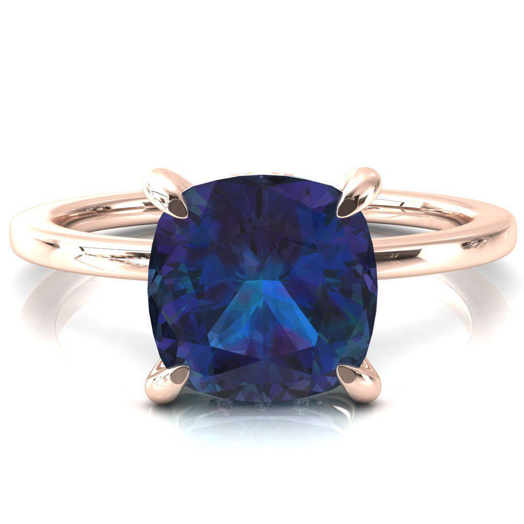 Rosy Cushion Alexandrite 4 Claw Prong Single Rail Micropave Engagement Ring-FIRE & BRILLIANCE