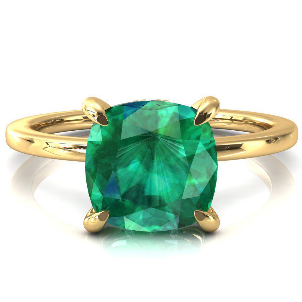 Rosy Cushion Emerald 4 Claw Prong Single Rail Micropave Engagement Ring-FIRE & BRILLIANCE