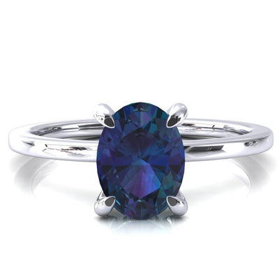 Rosy Oval Alexandrite 4 Claw Prong Single Rail Micropave Engagement Ring-FIRE & BRILLIANCE