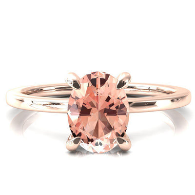 Rosy Oval Champagne Sapphire 4 Claw Prong Single Rail Micropave Engagement Ring-FIRE & BRILLIANCE
