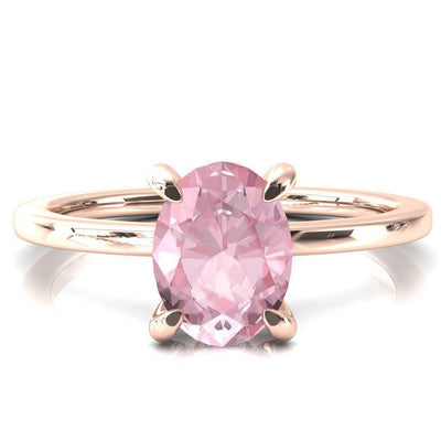 Rosy Oval Pink Sapphire 4 Claw Prong Single Rail Micropave Engagement Ring-FIRE & BRILLIANCE