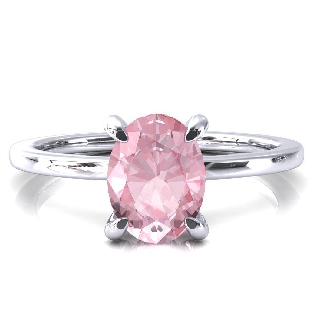 Rosy Oval Pink Sapphire 4 Claw Prong Single Rail Micropave Engagement Ring-FIRE & BRILLIANCE