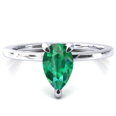 Rosy Pear Emerald 3 Claw Prong Single Rail Micropave Engagement Ring-FIRE & BRILLIANCE