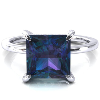 Rosy Princess Alexandrite 4 Claw Prong Single Rail Micropave Engagement Ring-FIRE & BRILLIANCE