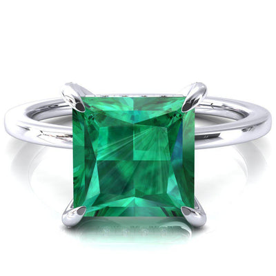 Rosy Princess Emerald 4 Claw Prong Single Rail Micropave Engagement Ring-FIRE & BRILLIANCE