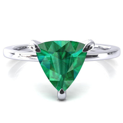 Rosy Trillion Emerald 3 Claw Prong Single Rail Micropave Engagement Ring-FIRE & BRILLIANCE