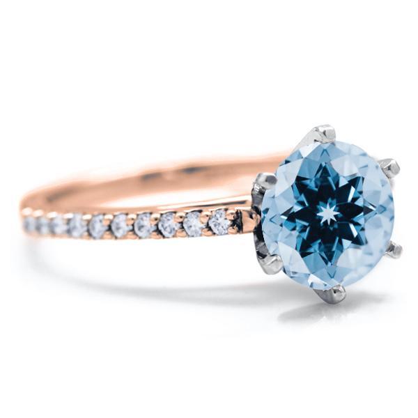 Round Aqua Blue Spinel 6 Prongs Diamond Accent Ice Cathedral Solitaire Ring-FIRE & BRILLIANCE