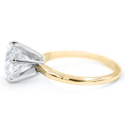 Round Moissanite 14K or 18K Two-Tone Yellow Gold Band and White Gold 6 Prongs Solitaire Ring-Solitaire Ring-Fire & Brilliance ®